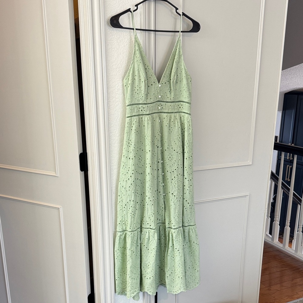 Simplee Apparel Light Green Eyelet Midi Dress